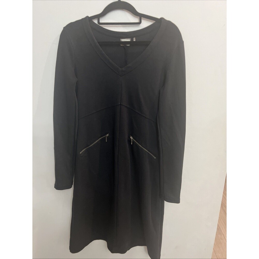 Athleta Long sleeve V-neck dress black Sz Mt City Classic Officer